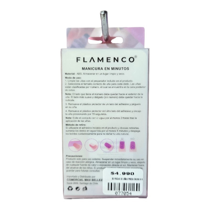 Uñas Press On Flamenco 30 Piezas