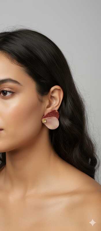 Aros pétalos rosa y burdeo con flor dorada