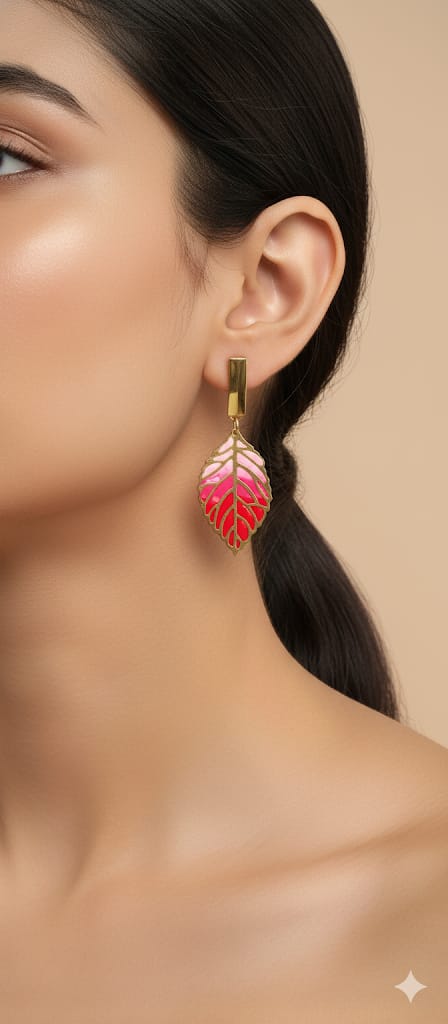 Aros hoja rosa-rojo colgante