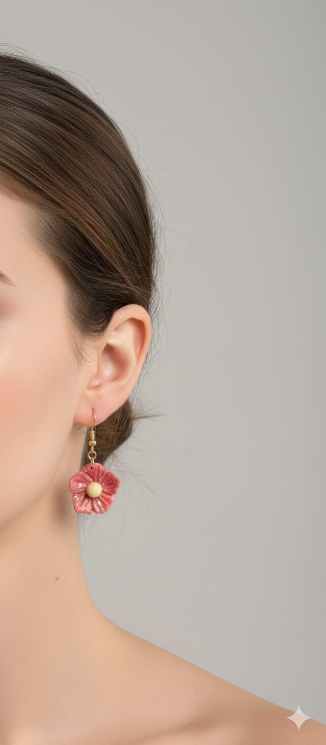 Aros flor rosada colgante