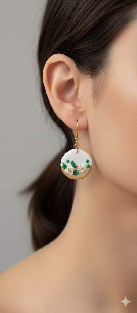 Aros flor blanca con dorado y verde