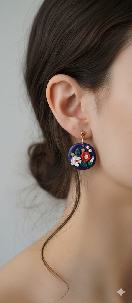 Aros flores y estrellas sobre fondo azul