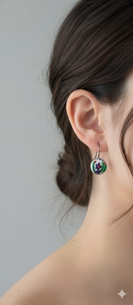 Aros flor artesanal blanco con detalles violeta