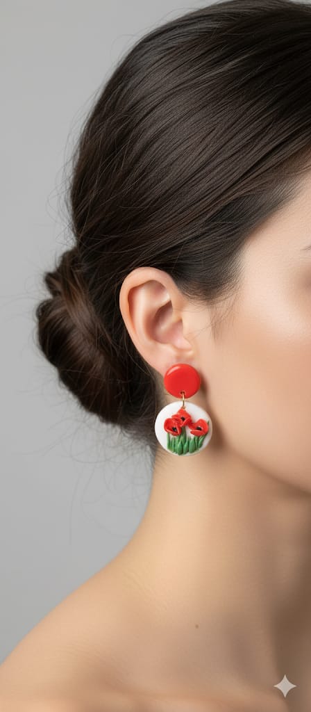 Aros amapolas rojas artesanales