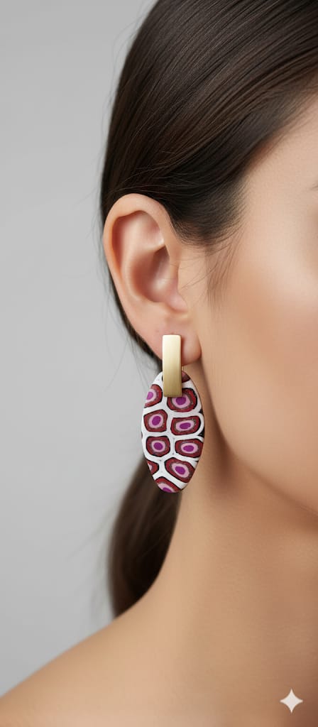 Aros óvalo diseño geométrico morado