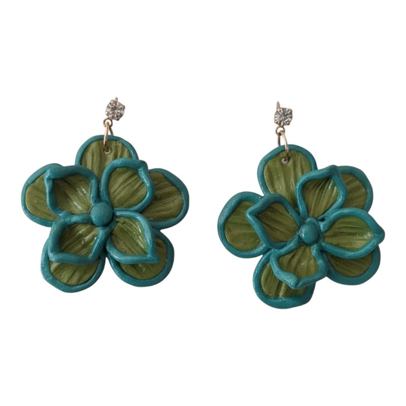 Aros Flor Verde Turquesa Statement – Kwita