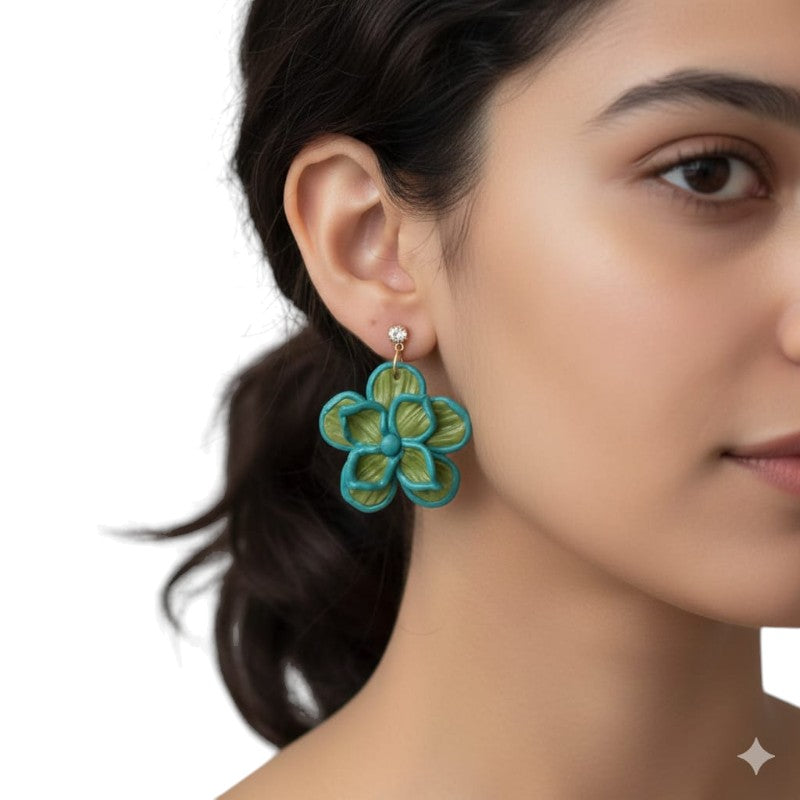 Aros Flor Verde Turquesa Statement – Kwita