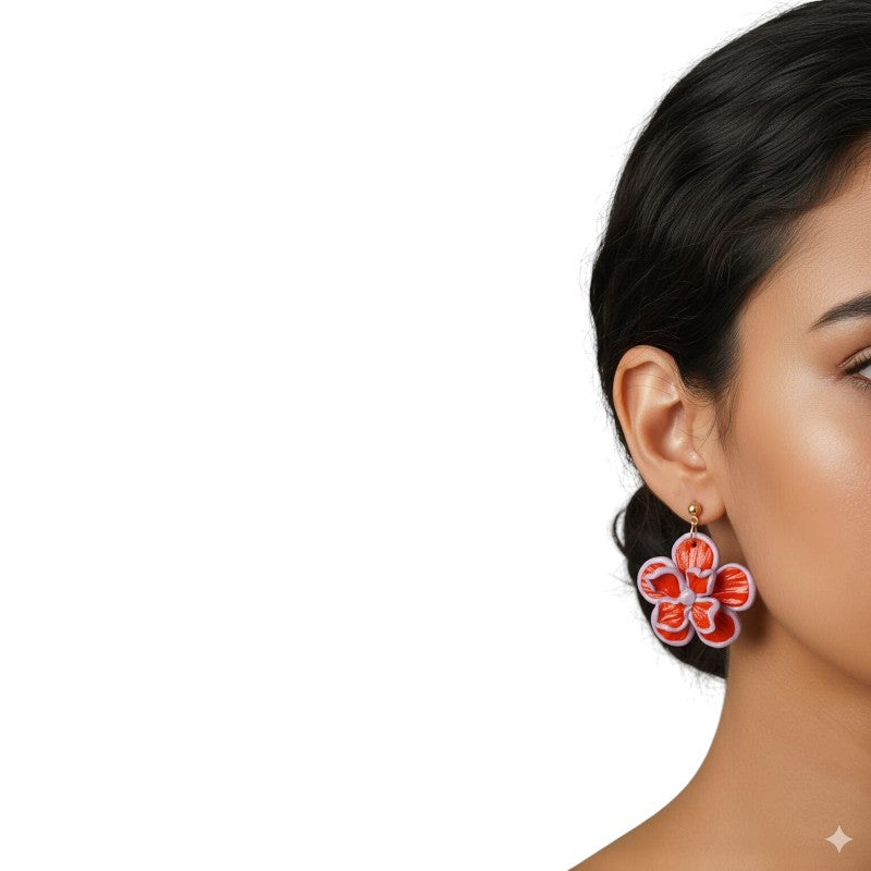 Aros Flor Rojo con Borde Lila Statement – Kwita