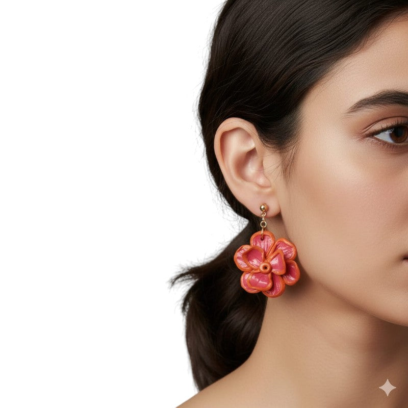 Aros Flor Coral & Naranjo Statement – Kwita