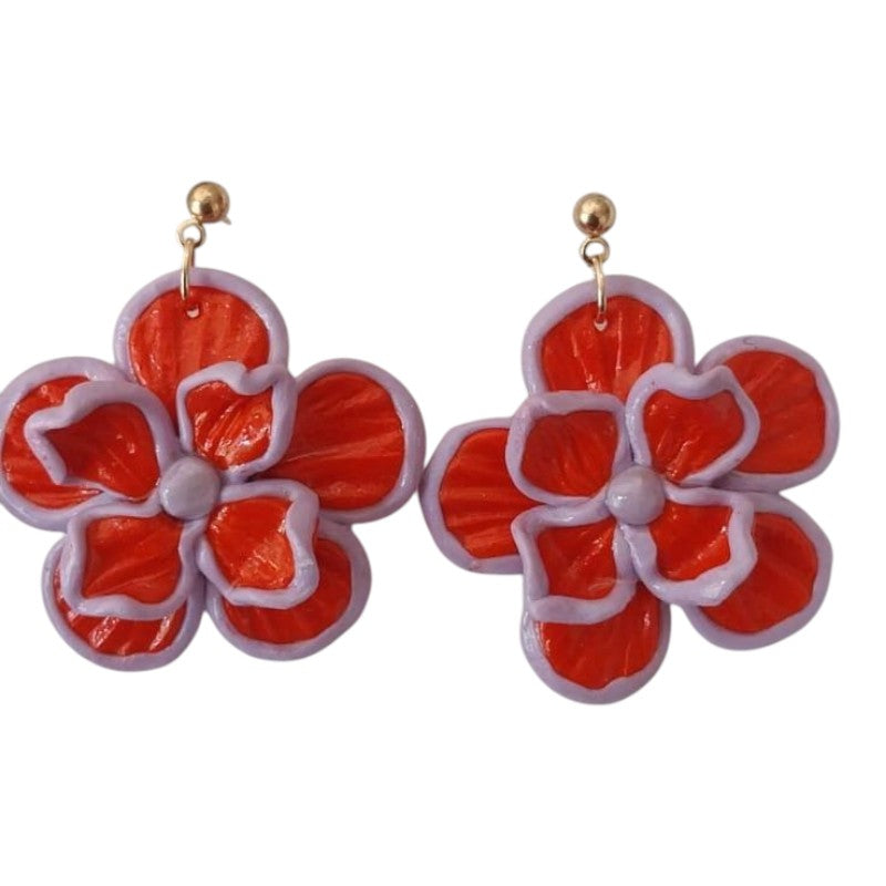 Aros Flor Rojo con Borde Lila Statement – Kwita