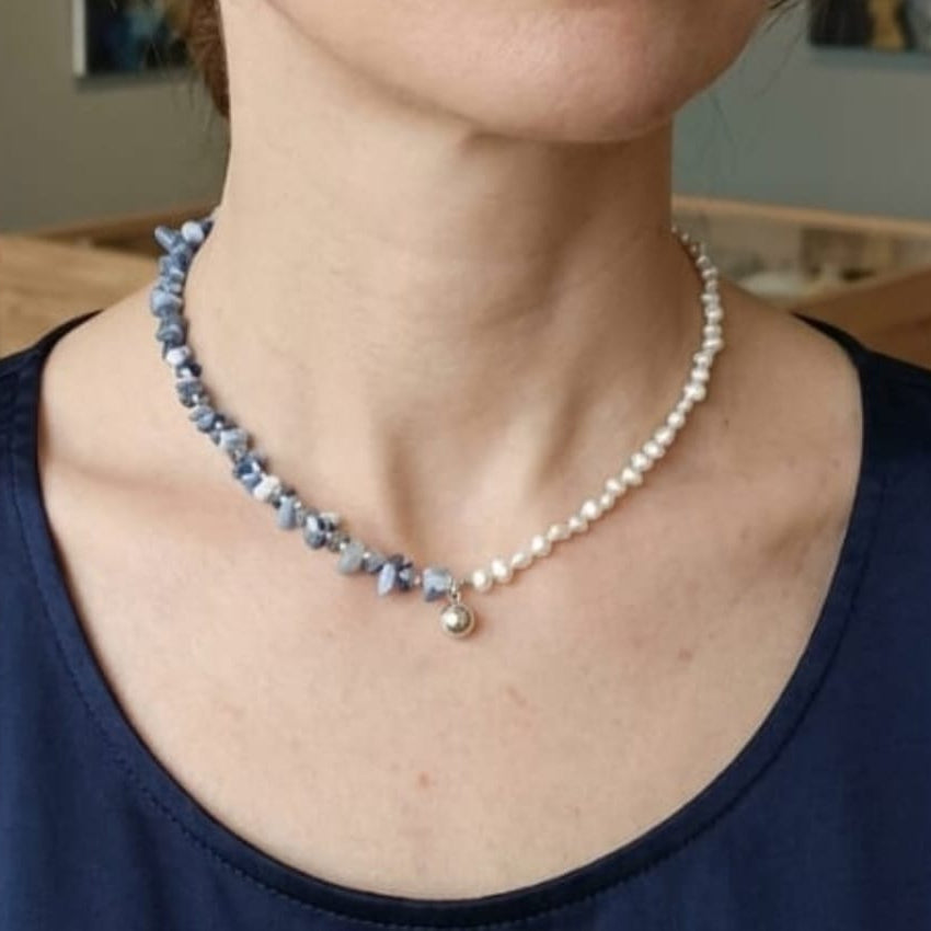 Collar Kawita Joya's De Perlas De Río y Lapislazuli