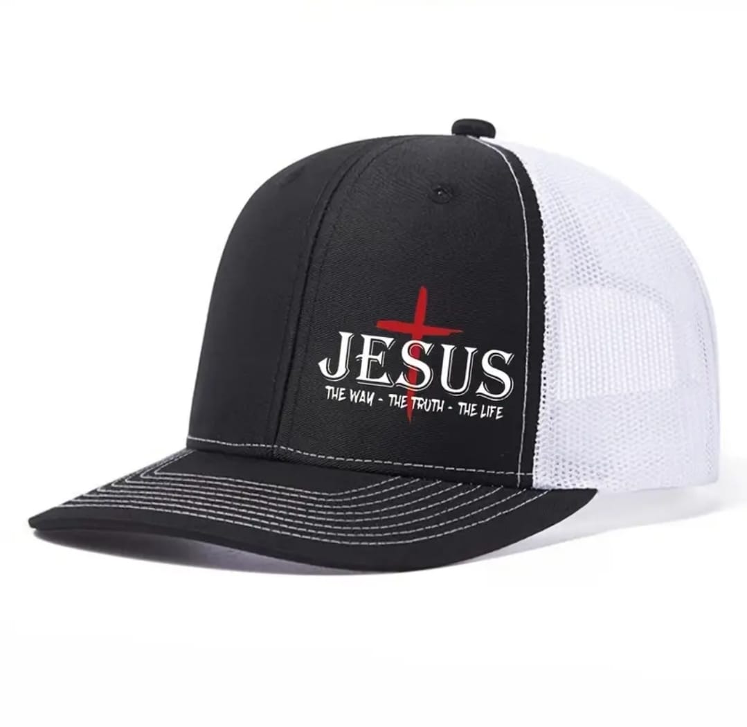 Gorra Cristiana JESUS – The Way, The Truth, The Life (Negro / Malla Blanca)