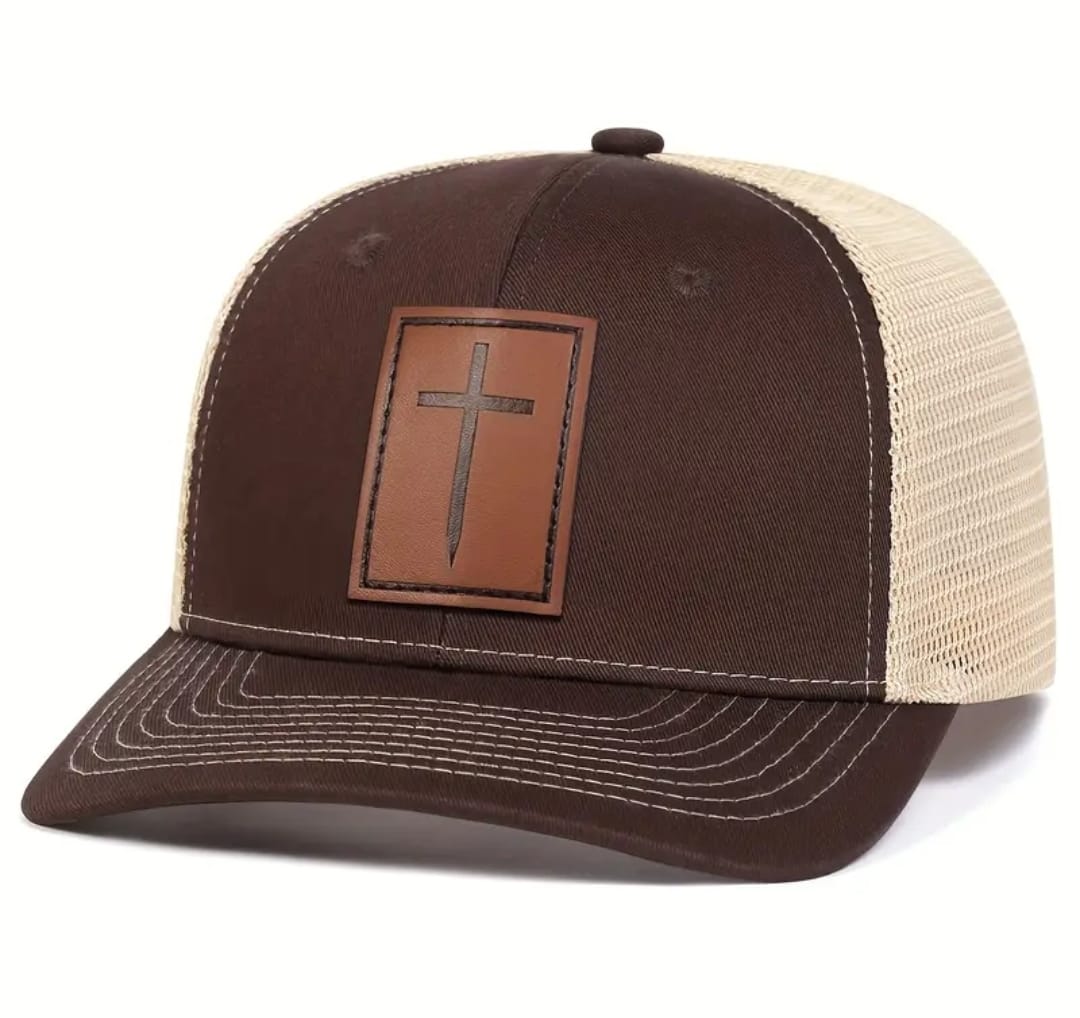 Gorra Cristiana Cruz en Cuero (Marrón / Malla Beige)