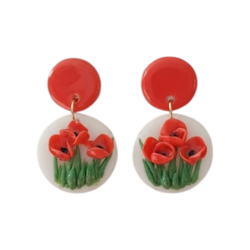 Aros amapolas rojas artesanales