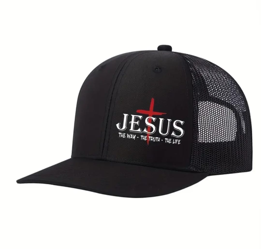 Gorra Cristiana JESUS – The Way, The Truth, The Life (Negro / Malla Negra)