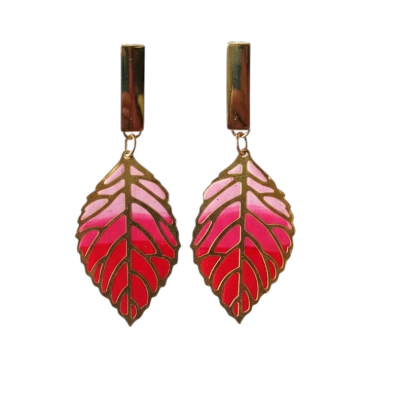 Aros hoja rosa-rojo colgante