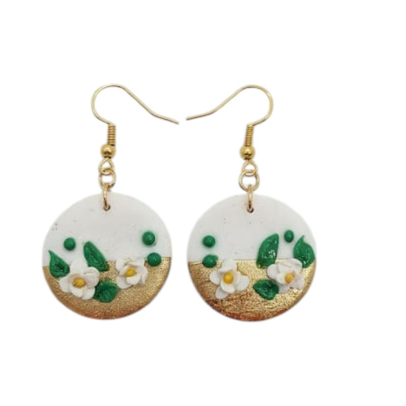 Aros flor blanca con dorado y verde