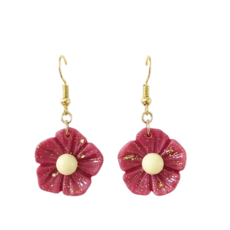 Aros flor rosada colgante