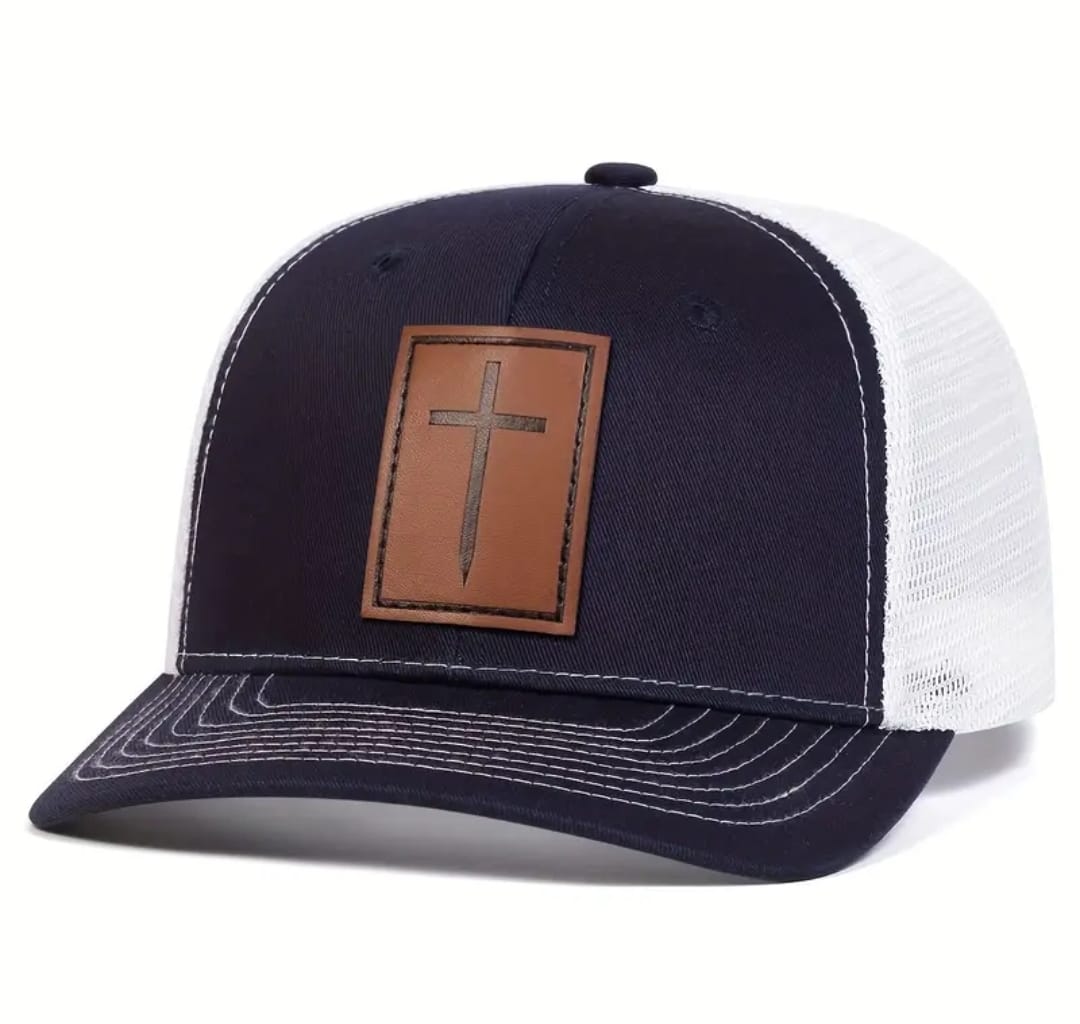 Gorra Cristiana Cruz en Cuero (Negro / Malla Gris)