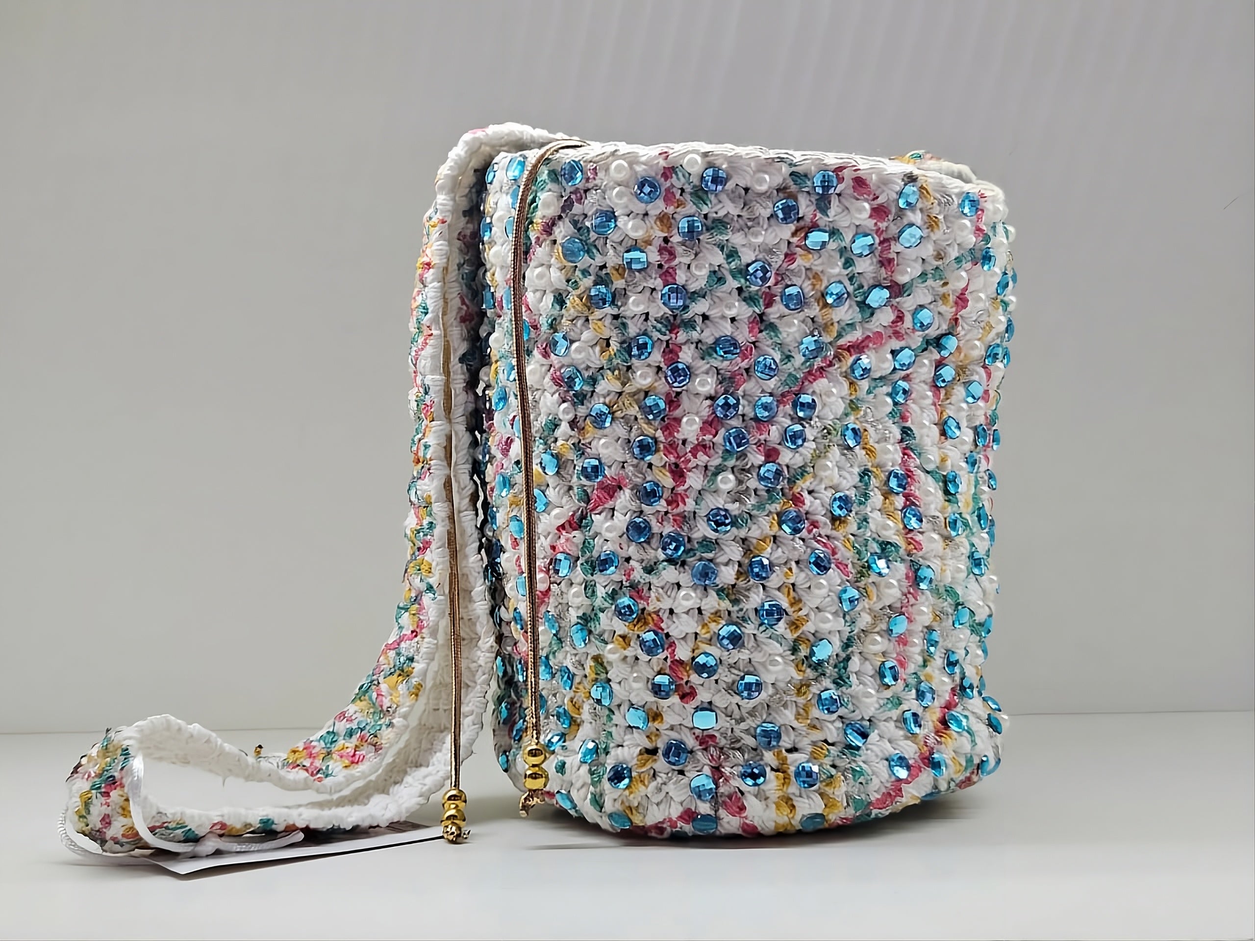 Bolso Crochet Blanco Detalle Colores